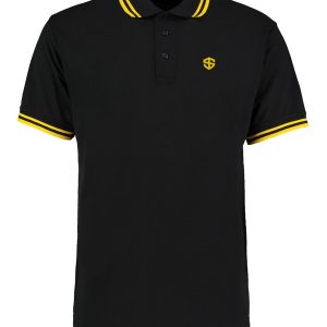 Severni Icon Black & Yellow Embroidered Contrast Tipped Piqué Polo Shirt